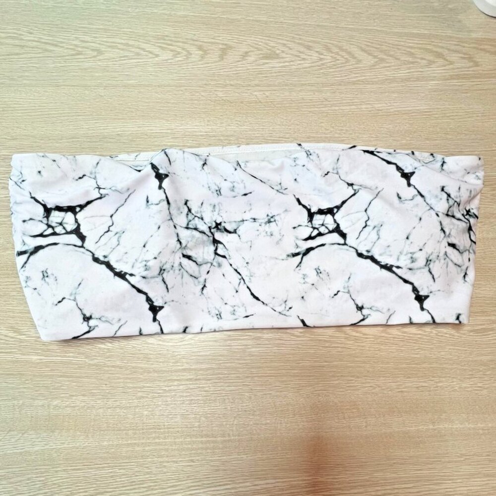 Bandeau Bikini Top 3X White Granite Marble